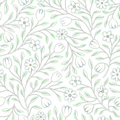 Floral seamless pattern. Flower background. Floral seamless texture with flowers. Flourish tiled white spring wallpaper