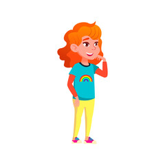 redhead cute girl look at attractive attraction in park cartoon vector. redhead cute girl look at attractive attraction in park character. isolated flat cartoon illustration