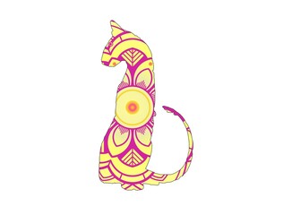 Stylized colorful doodle cat. Hand drawn cartoon animal illustration, coloring book page. Decorative ornate for T-shirt emblem, logo or tattoo. Zen art, isolated design element