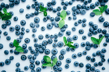 Blueberry Background. Texture blueberry berries close up. Various fresh summer berries. Blue food.