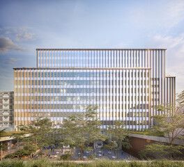 Modern office building with brise soleil and landscaped forecourt © mariano