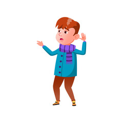 shocked boy look at snow slip cartoon vector. shocked boy look at snow slip character. isolated flat cartoon illustration