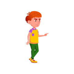 sad redhead boy pointing at toy in store cartoon vector. sad redhead boy pointing at toy in store character. isolated flat cartoon illustration