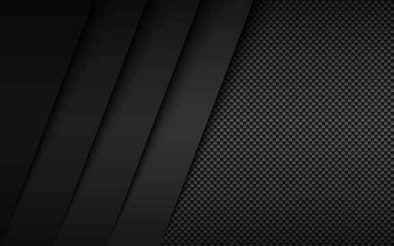 Black and grey modern material design with carbon fibre texture. Overlapped layers background. Vector abstract widescreen background