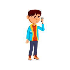 sad boy lose in game on smartphone cartoon vector. sad boy lose in game on smartphone character. isolated flat cartoon illustration