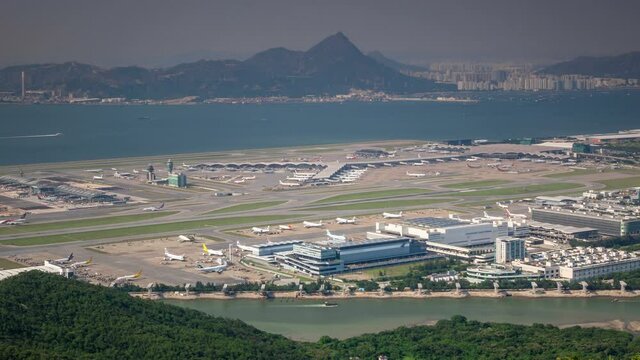 Great view of the international airport. Take-off aircraft.
