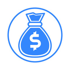 Cash money bag icon (Blue vector )