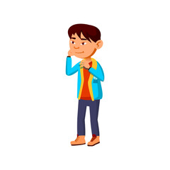smiling korean boy choosing ice cream on fair cartoon vector. smiling korean boy choosing ice cream on fair character. isolated flat cartoon illustration