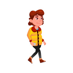 cute girl teen walking with phone on street cartoon vector. cute girl teen walking with phone on street character. isolated flat cartoon illustration