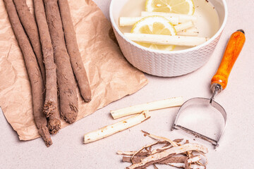 Raw Scorzonera or Spanish salsify, process for cooking