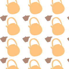 Vector pattern with the image of teapots in beige colors