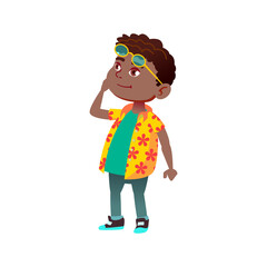smiling african boy infant looking at monument on excursion cartoon vector. smiling african boy infant looking at monument on excursion character. isolated flat cartoon illustration