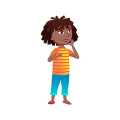confused african girl choosing candy in supermarket cartoon vector. confused african girl choosing candy in supermarket character. isolated flat cartoon illustration