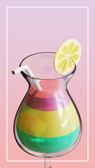 Summer Social Media Story Template With Cocktail 3D Rendering