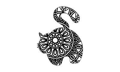 Cat black and white picture antistress for coloring. Hand drawn outline for adult coloring book Vector illustration design