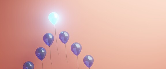 Illuminated balloon leading among others on a red background