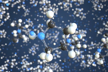 Pyrrolidine molecule, scientific molecular model, 3d rendering