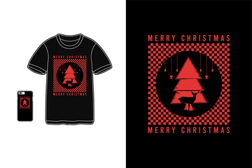 Merry christmas,t-shirt merchandise siluet cypress tree mockup typography