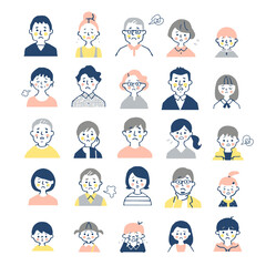 さまざまな年代の人物の顔　セット（ネガティブ）