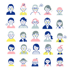 さまざまな年代の人物の顔　セット（ネガティブ）