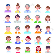 さまざまな年代の人物の顔　セット（ネガティブ）