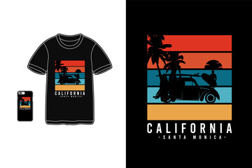 Santa monica,t-shirt merchandise classic van coconut tree mockup typhography