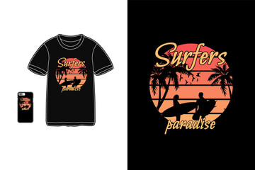 Surfers paradise,t-shirt merchandise siluet coconut tree mockup typography