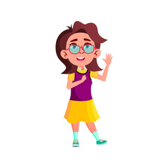 cute caucasian girl wearing glasses welcoming grandfather on playground cartoon vector. cute caucasian girl wearing glasses welcoming grandfather on playground character. isolated flat cartoon