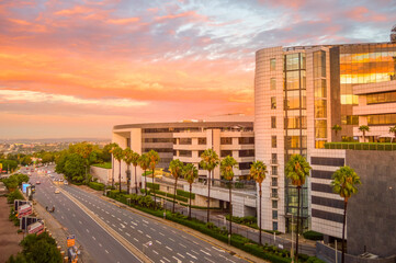 Fototapeta premium Corporate and financial offices in Sandton Johannesburg Gauteng South Africa at sunset