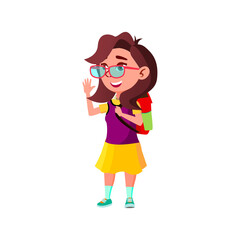 cute girl say goodbye parents and go to school cartoon vector. cute girl say goodbye parents and go to school character. isolated flat cartoon illustration