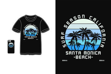 Surf season california,t-shirt merchandise silhouette mockup typography