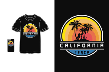 California beach,t-shirt merchandise silhouette mockup typography