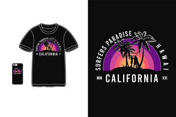 Surfers paradise,t-shirt merchandise silhouette mockup typography
