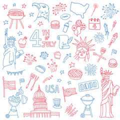 USA Independence Day celebration doodles - obrazy, fototapety, plakaty
