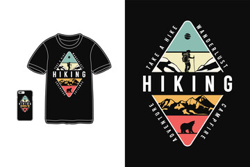 Hiking into the wild,t-shirt merchandise silhouette retro style