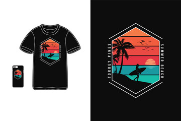 Torrey pines summer beach,t-shirt merchandise silhouette retro style
