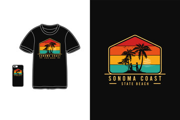 Sonoma coast state beach,t-shirt merchandise silhouette retro style