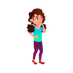 thoughtful girl teenager holding apple fruit and choosing dessert in cafeteria cartoon vector. thoughtful girl teenager holding apple fruit and choosing dessert in cafeteria character. isolated flat