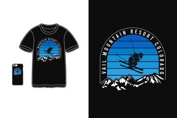Vail mountain resort colorado, t shirt design silhouette retro style