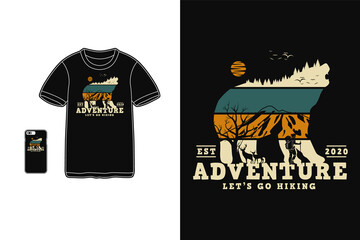 Adventure let's go hiking, t shirt design silhouette retro style