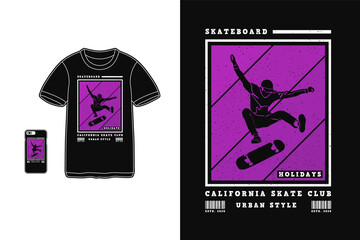 Skateboard california skate club, t shirt design silhouette retro style