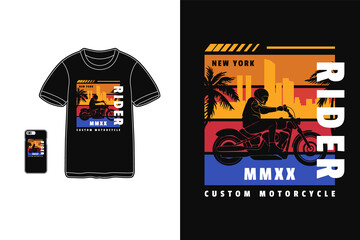 Rider custom motorcycle, t shirt design silhouette retro style