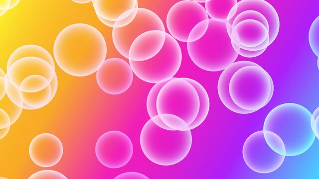 Animation of colorful soap bubbles flying up. Abstract floating shampoo or suds on light pink background. Looped live wallpaper. animated stock footage screensaver, backdrop. bright gradient
