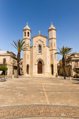 Main Facade of Church of SS. Crucifix (Chiesa Santissimo Crocifisso) in Rosolini, Province of Syracuse, Sicily, Italy.