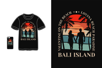 Bali island, t shirt design silhouette retro style