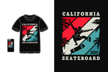 California skateboard, t shirt design silhouette retro style
