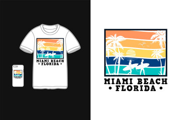 Miami beach florida, t shirt design silhouette retro style