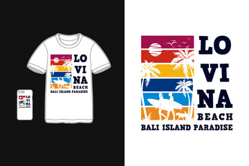 Lovina beach, t shirt design silhouette retro style