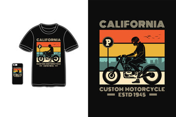 California custom motorcycle, t shirt design silhouette retro style
