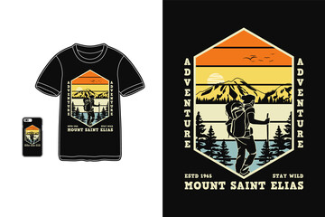 Adventure mount saint elias, t shirt design silhouette retro style